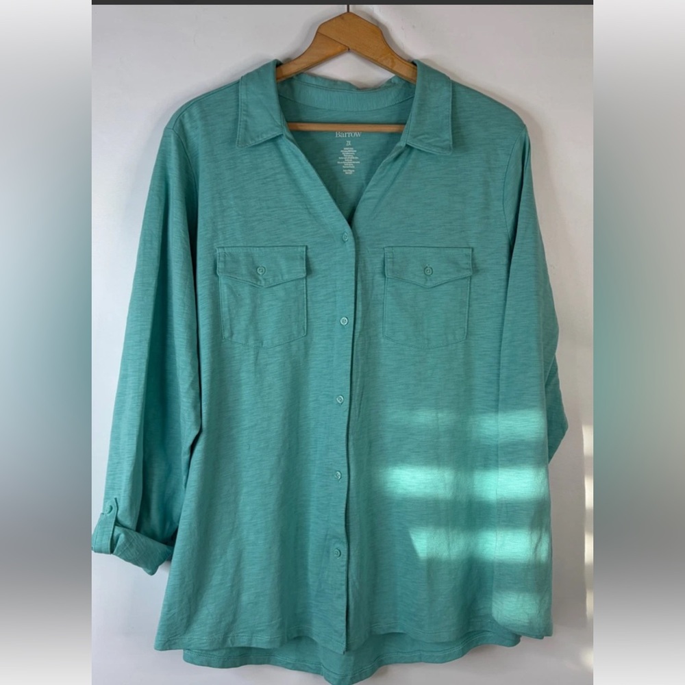 Croft & Barrow Green Knit Button Front Top Sz L - Picture 2 of 8